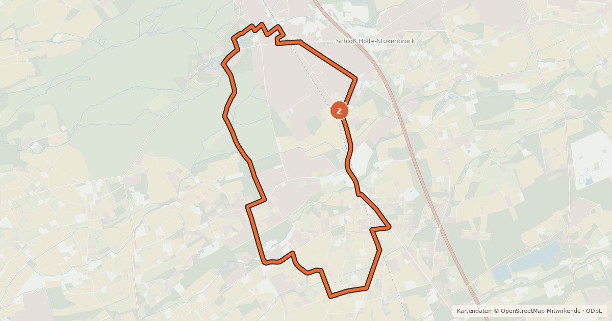 Kartenübersicht der Radroute Sende, Schloß Holte und Liemke