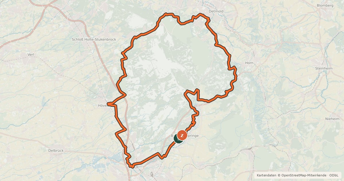 Kartenübersicht der Radroute Senne-Radweg
