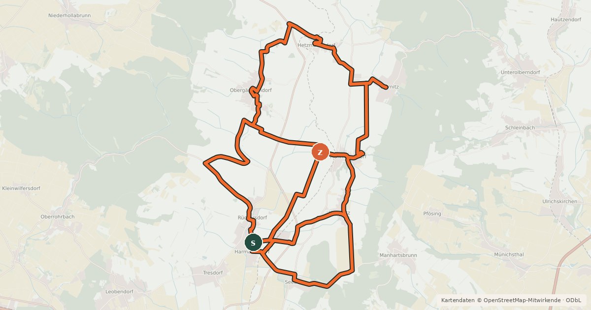 Kartenübersicht der Radroute Siebenorteweg