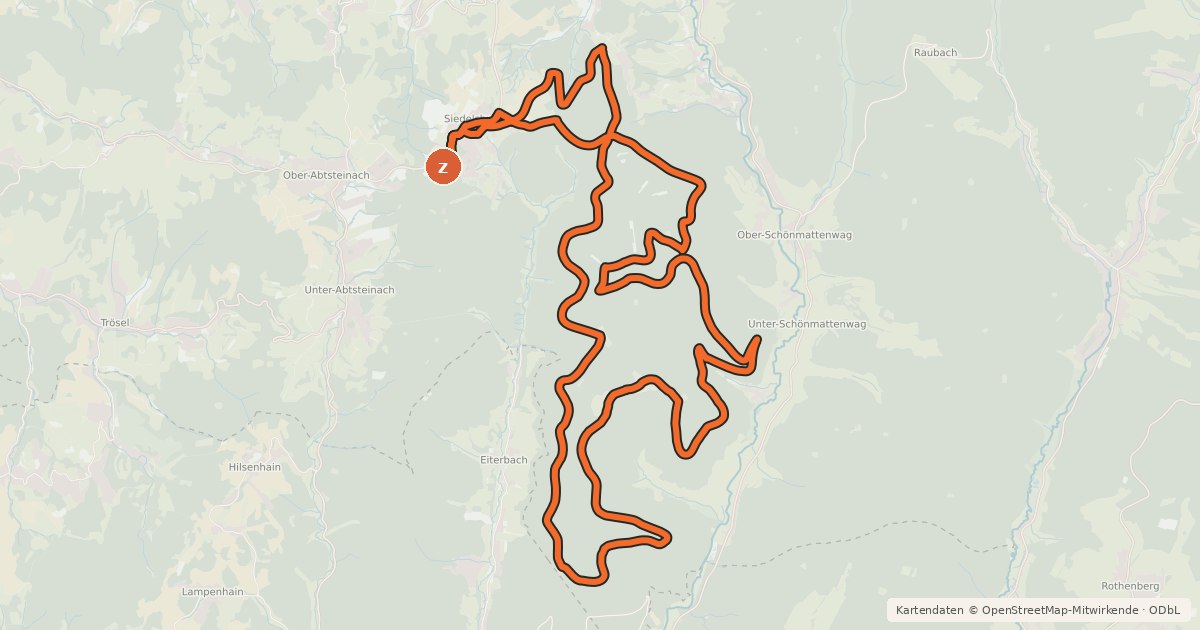 Kartenübersicht der Radroute Siedelsbrunn 1