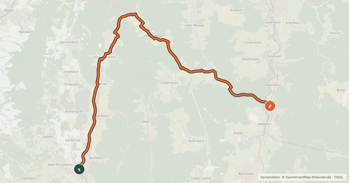 Kartenübersicht der Radroute Siegfriedradweg
