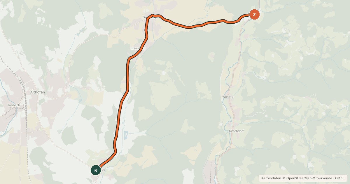 Kartenübersicht der Radroute Silbereggerweg
