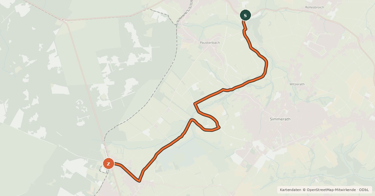 Kartenübersicht der Radroute Simmerath (17) - Monschau (24)
