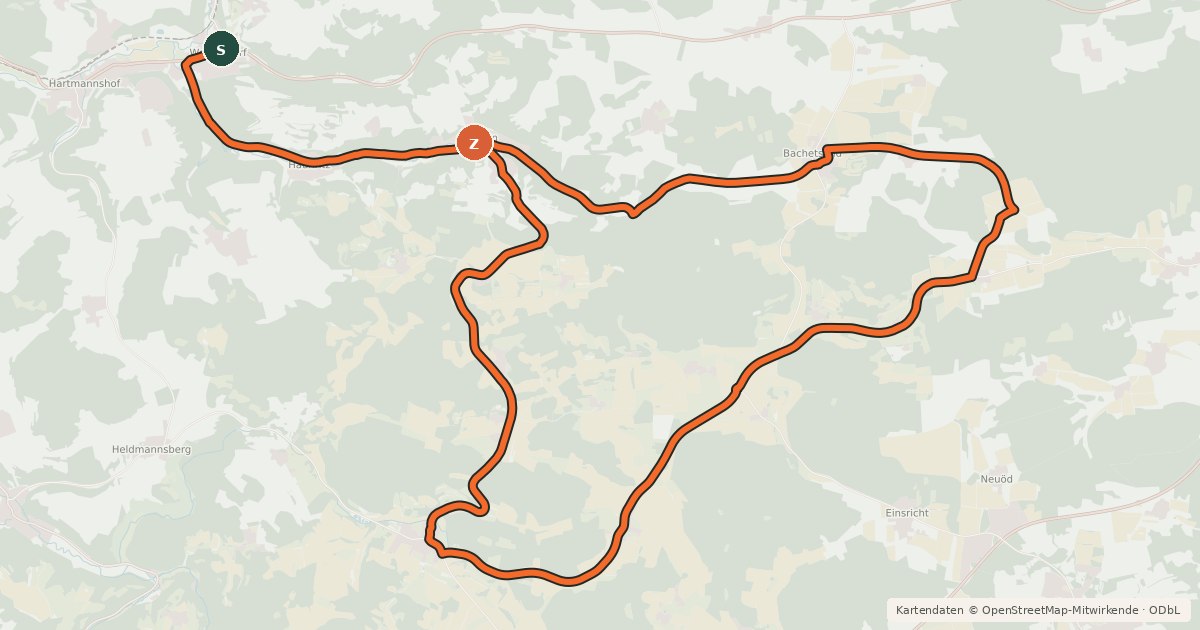 Kartenübersicht der Radroute Simultankirchen-Radweg Route 1