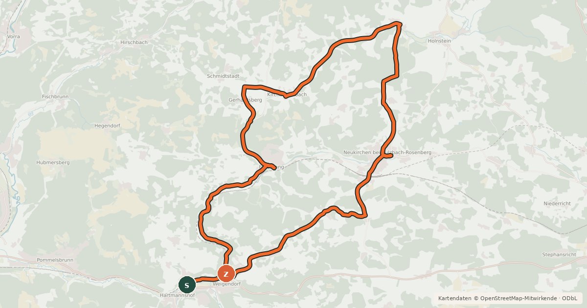 Kartenübersicht der Radroute Simultankirchen-Radweg Route 2