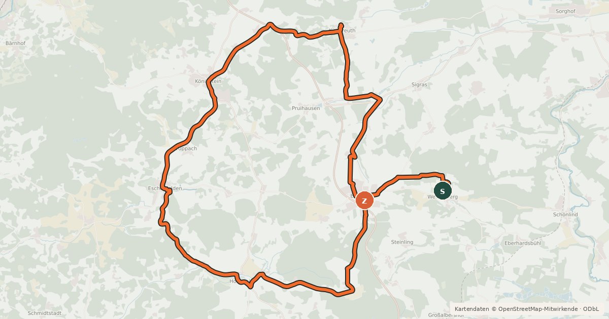 Kartenübersicht der Radroute Simultankirchen-Radweg Route 3