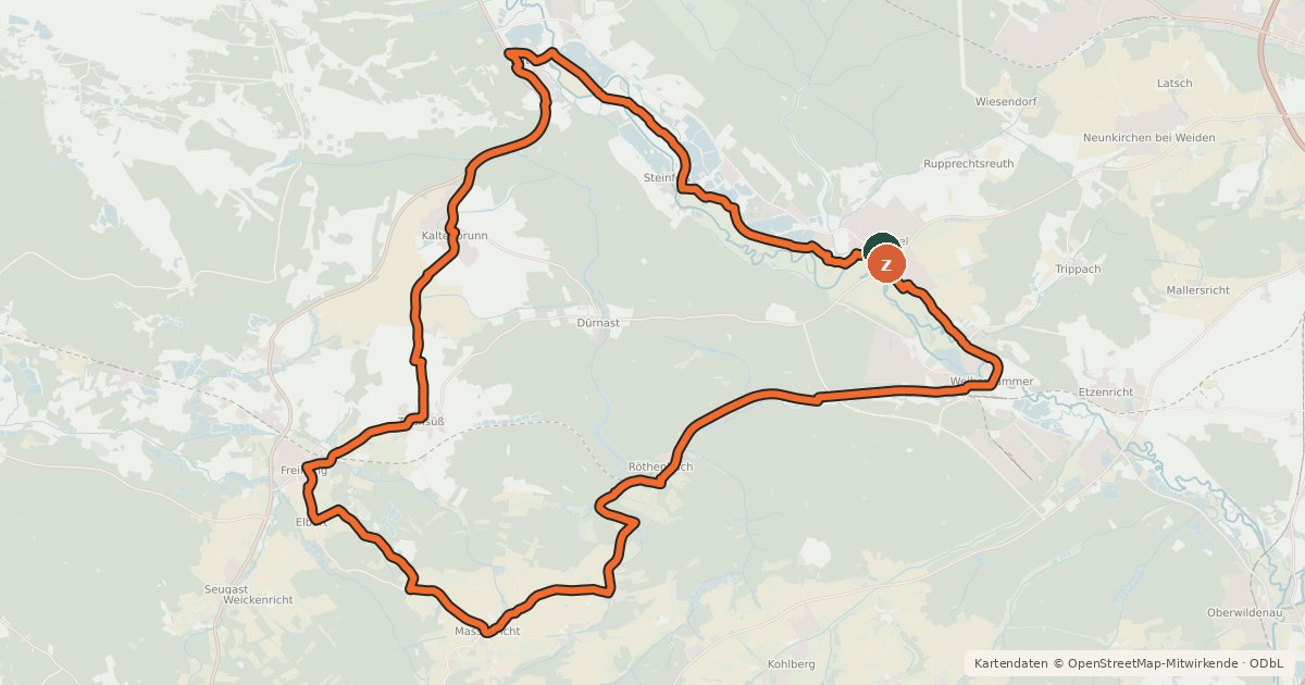 Kartenübersicht der Radroute Simultankirchen-Radweg Route 5