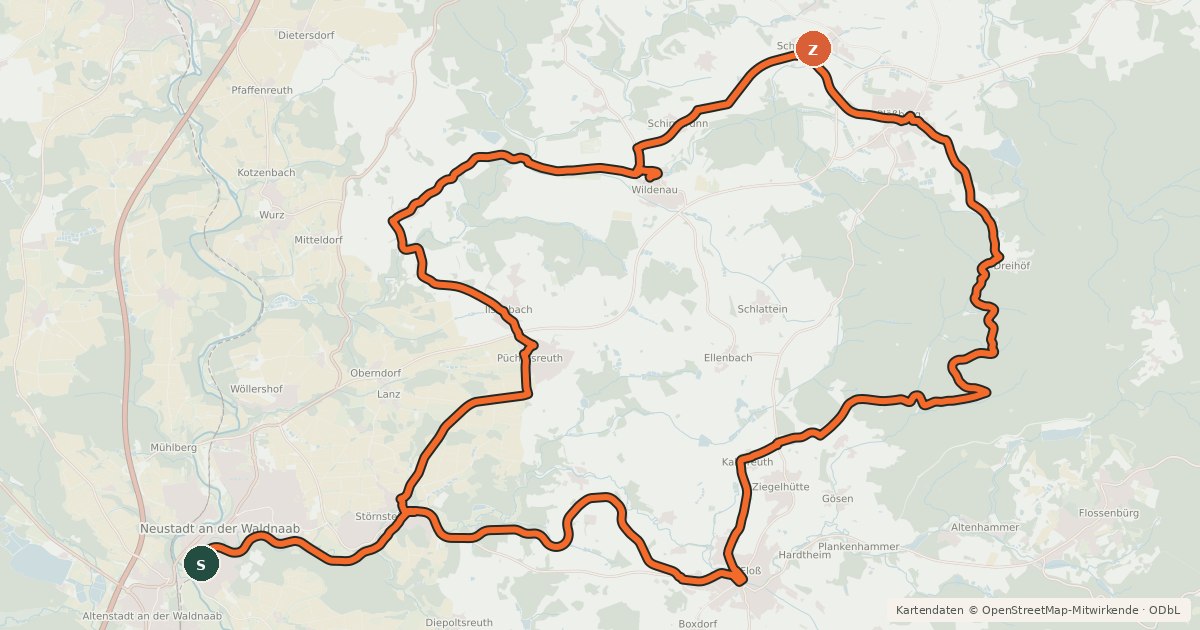 Kartenübersicht der Radroute Simultankirchen-Radweg Route 8