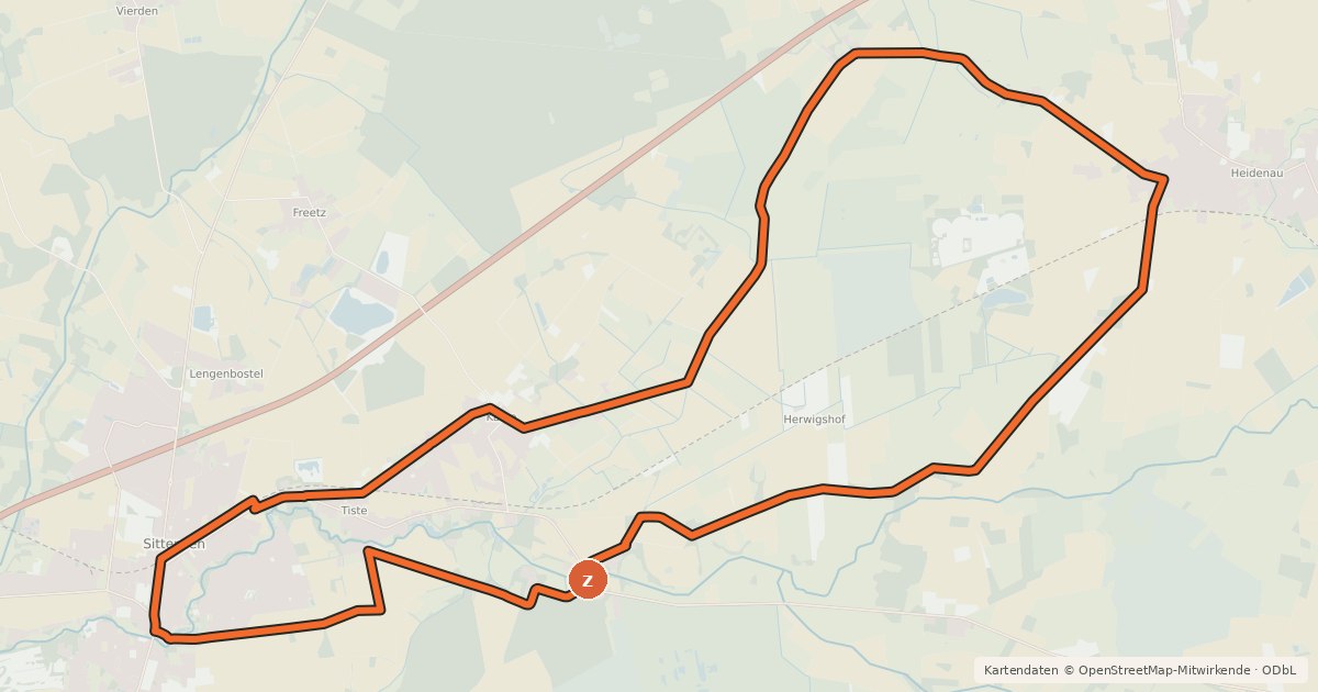 Kartenübersicht der Radroute Sittensen-Heidenau-Rundweg Radweg