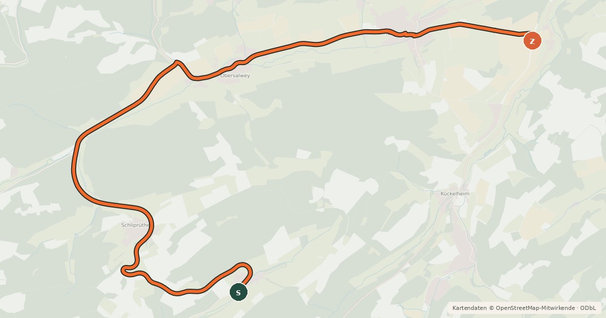 Kartenübersicht der Radroute SLR Winterumfahrung Fledermaustunnel