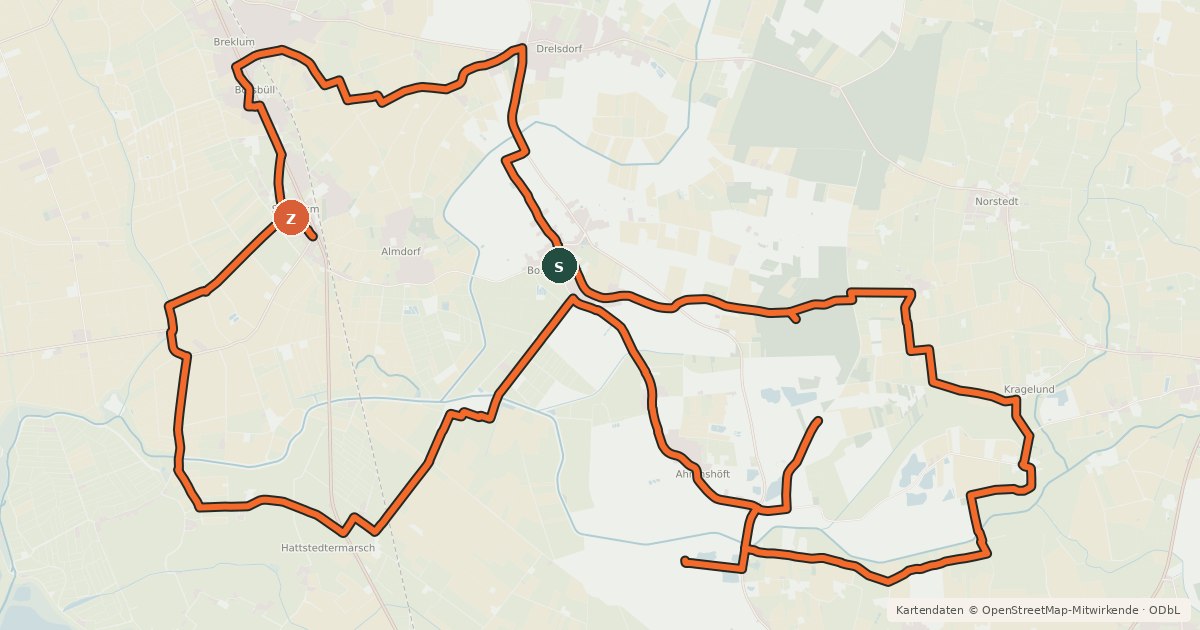 Kartenübersicht der Radroute Söbenbargen Route