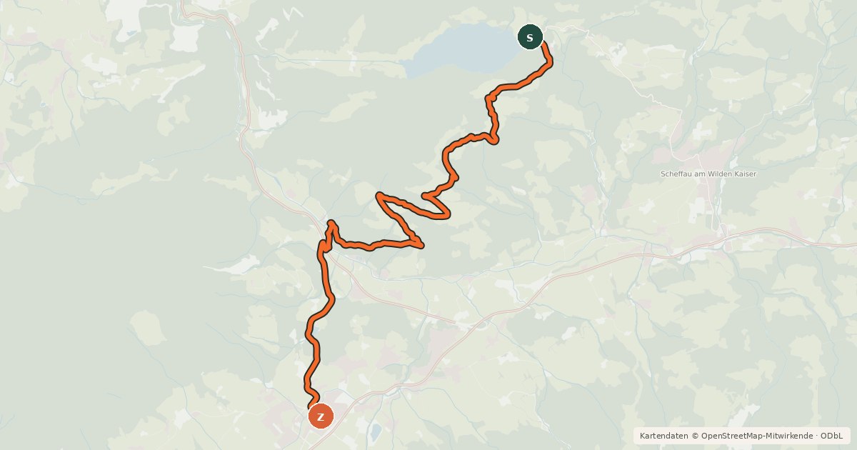 Kartenübersicht der Radroute Söll - Hintersteiner See