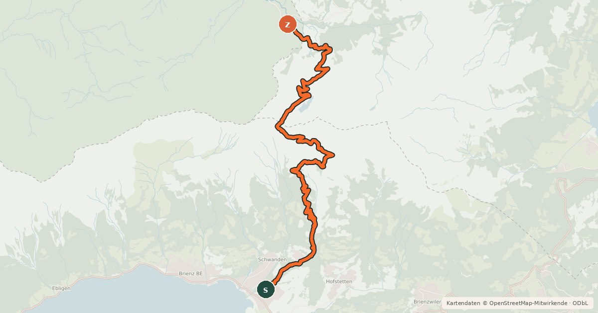 Kartenübersicht der Radroute Sörenberg - Eiseesattel - Stafelmad - Irtschelen - Brienz (via Biketrail Schwanden-Brienz)