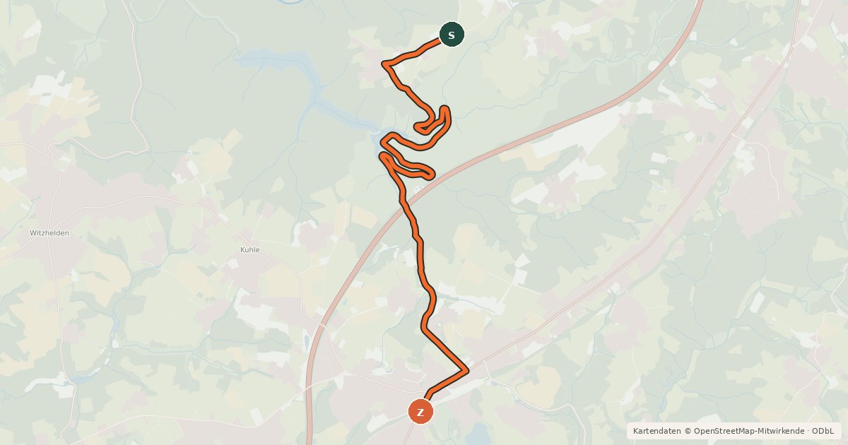 Kartenübersicht der Radroute Solingen (05) - Burscheid (15)