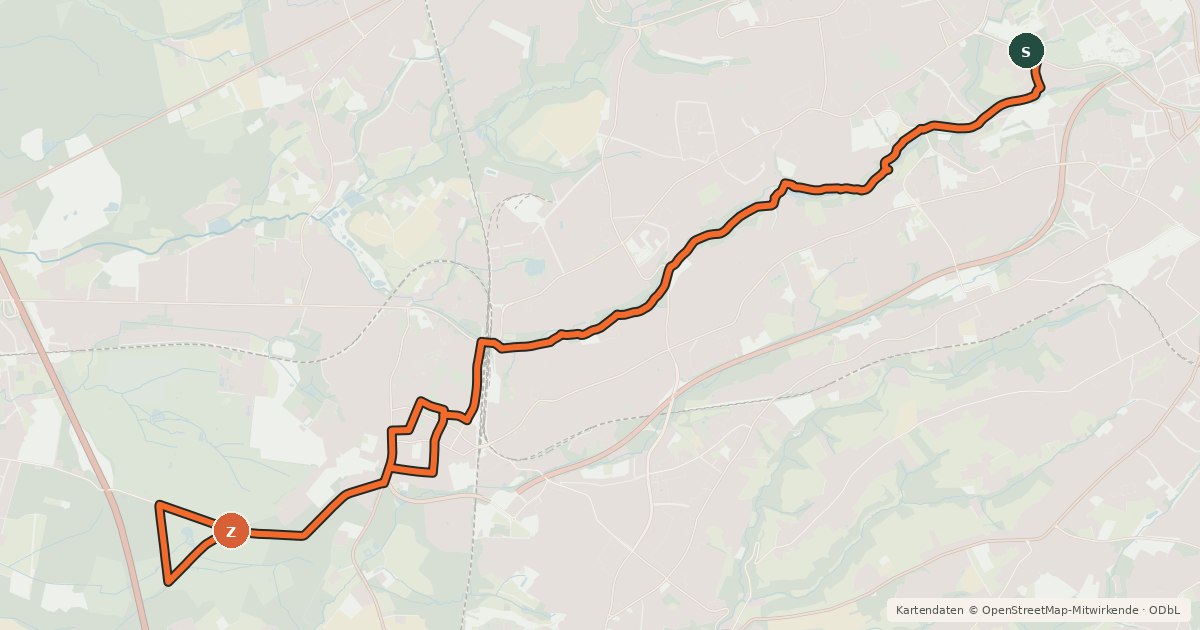 Kartenübersicht der Radroute Solingen Route Lochbachtal-Ohligs-Engelsberger Hof