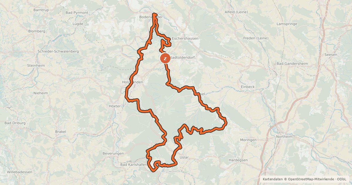 Kartenübersicht der Radroute Solling-Vogler-Region