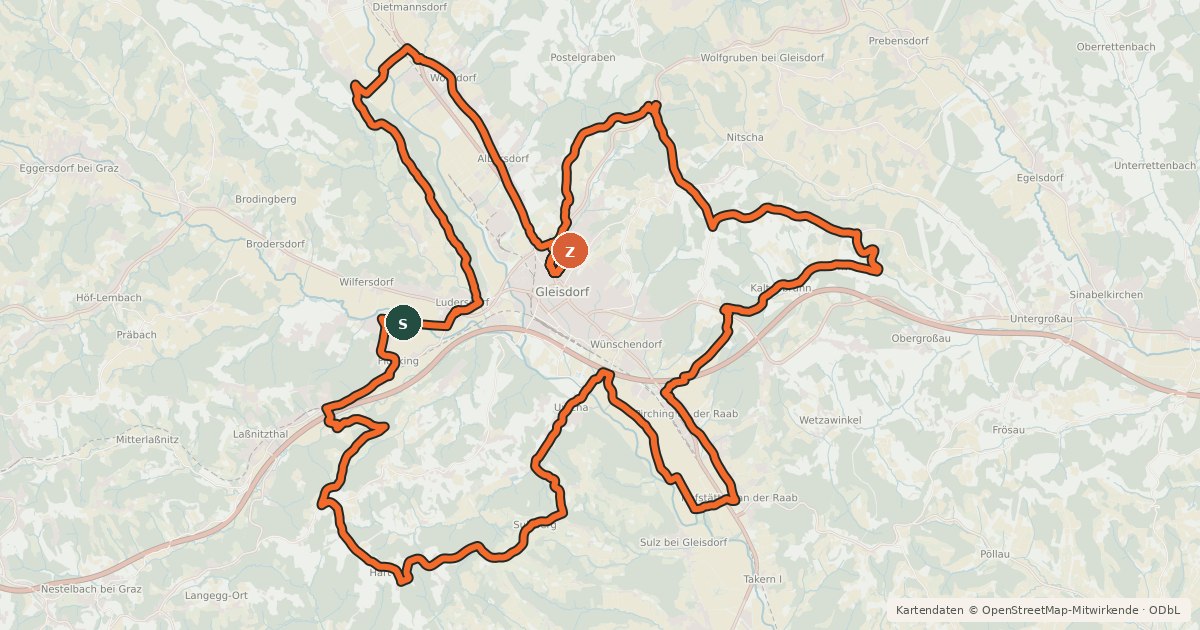 Kartenübersicht der Radroute Sonnentour