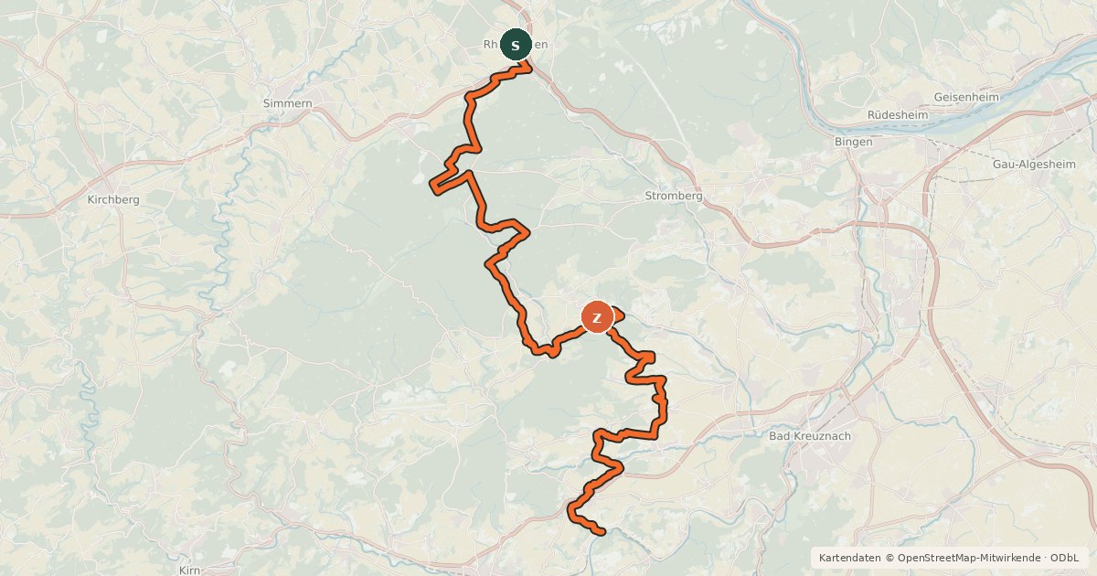Kartenübersicht der Radroute Soonwald-Nahe-Tour