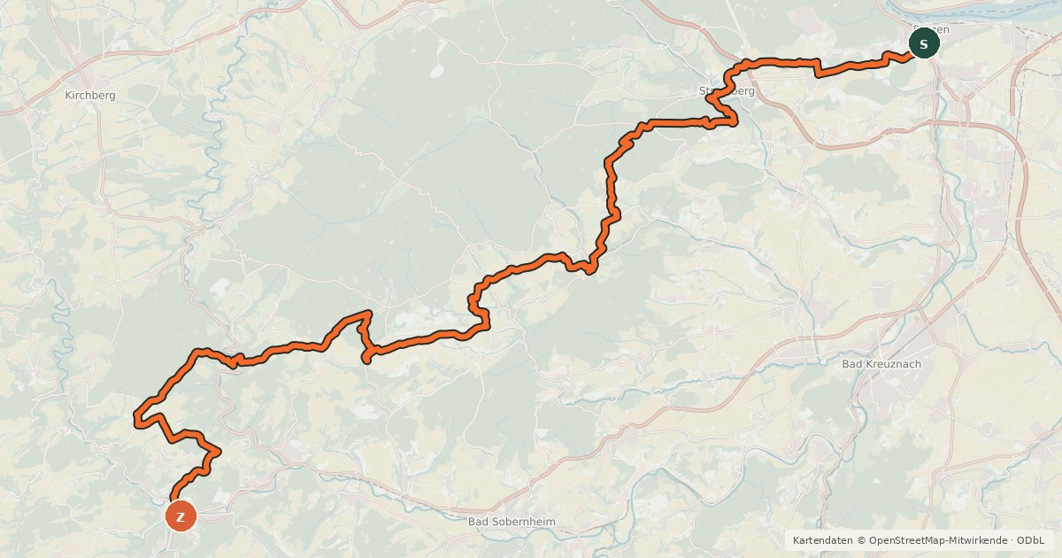 Kartenübersicht der Radroute Soonwald-Tour
