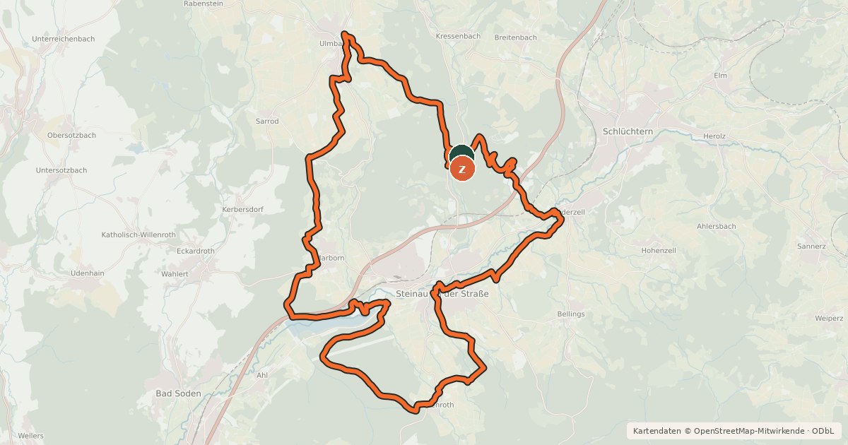 Kartenübersicht der Radroute Spessart Biken (12) - Brüder-Grimm-Runde