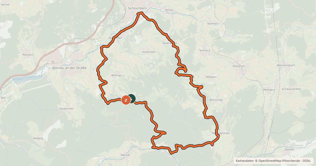 Kartenübersicht der Radroute Spessart Biken (14) - 2-Täler-Tour