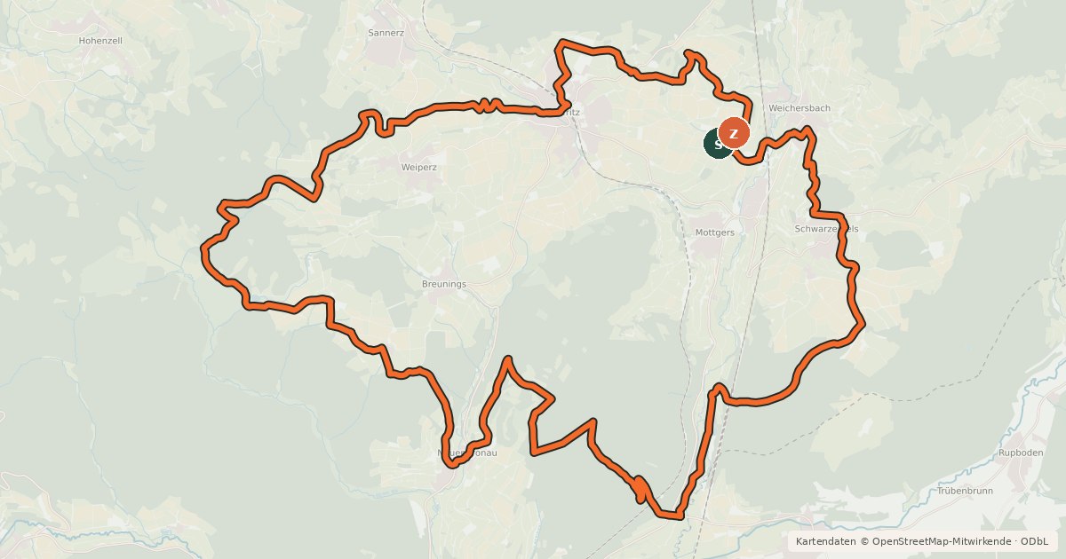 Kartenübersicht der Radroute Spessart Biken (15) - Sinntalrunde