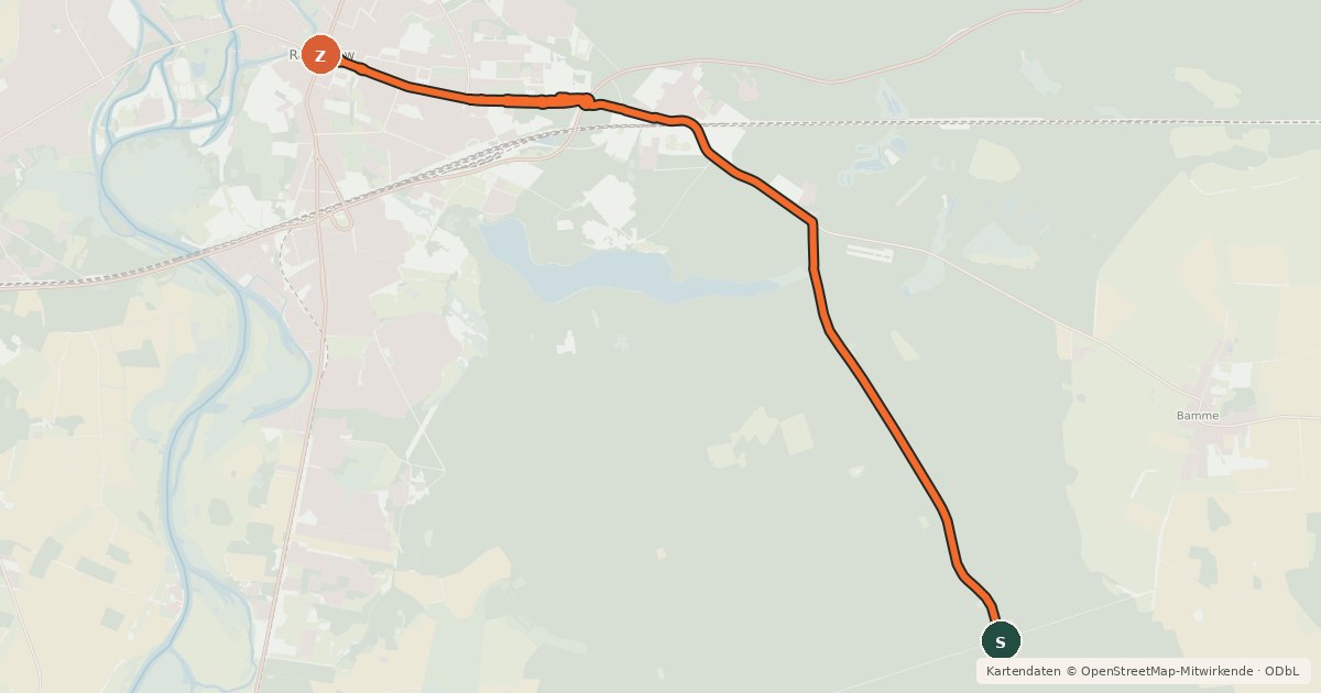 Kartenübersicht der Radroute Spolierenberg (33) - Rathenow (50)