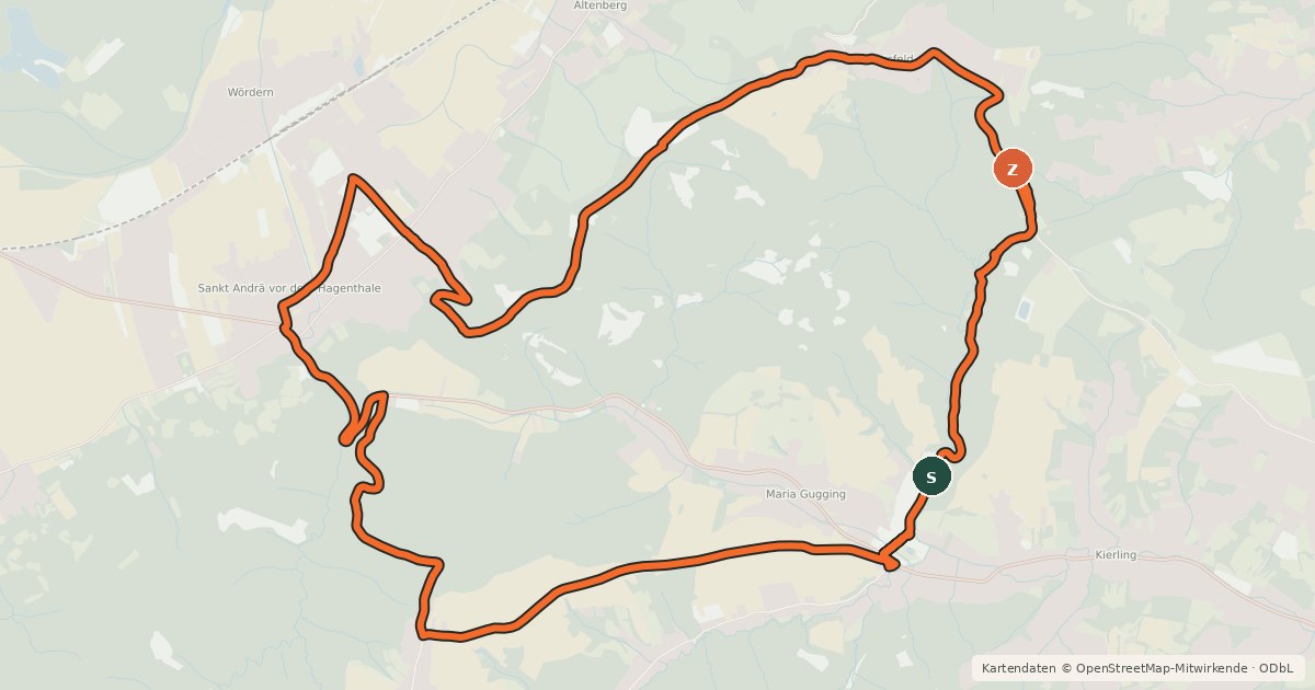Kartenübersicht der Radroute St. Andrä-Strecke