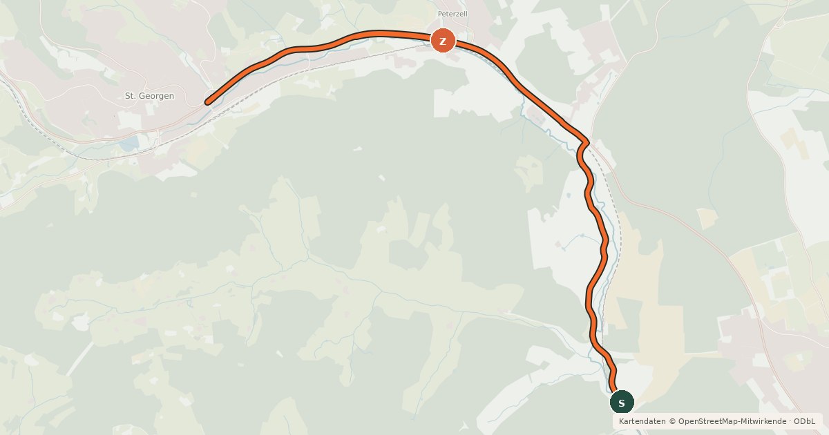 Kartenübersicht der Radroute St.Georgen-Villingen