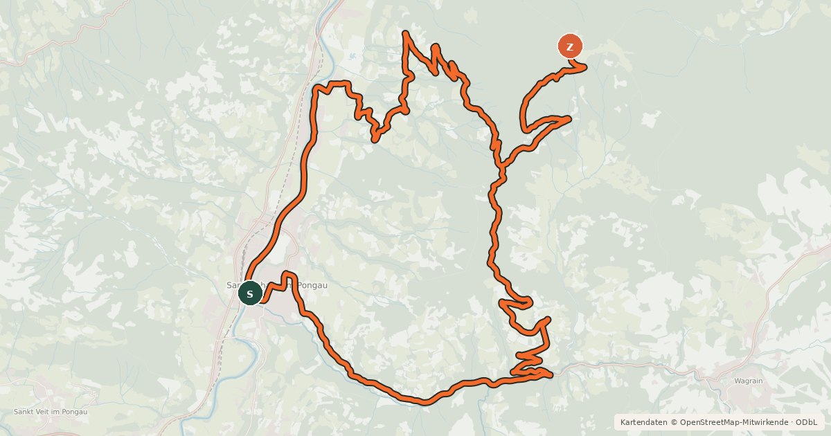 Kartenübersicht der Radroute St. Johann-Hochgründeck-Runde