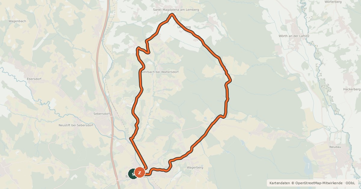 Kartenübersicht der Radroute St. Magdalener Radweg