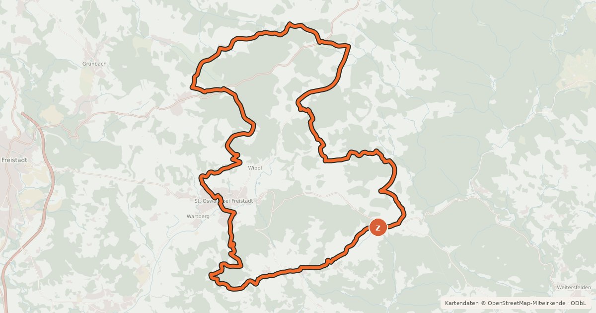 Kartenübersicht der Radroute St. Oswald Runde 1 (105)