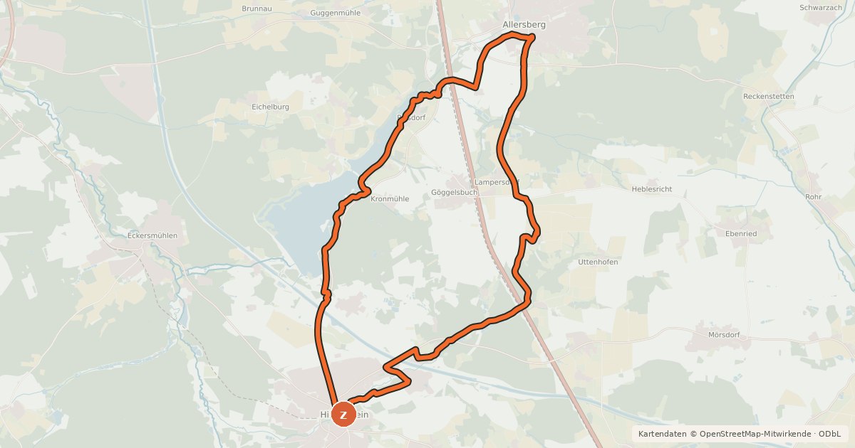 Kartenübersicht der Radroute Stadt Hilpoltstein 2