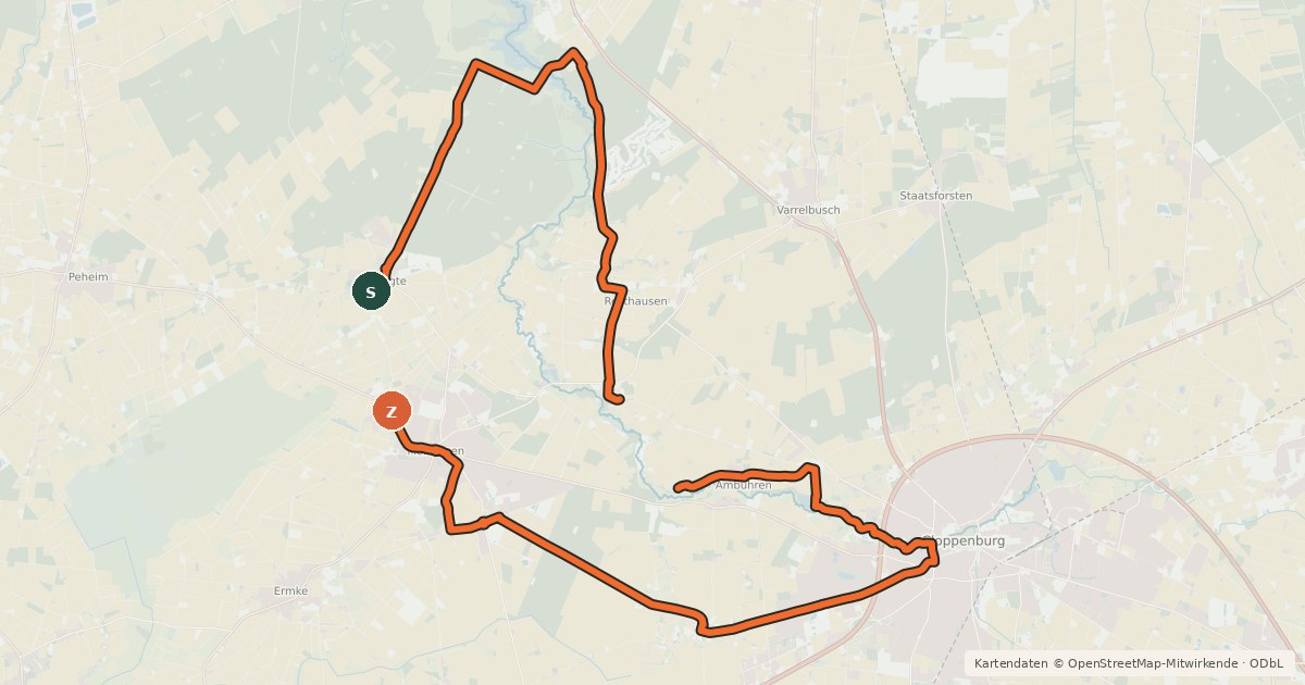 Kartenübersicht der Radroute Stadt-Wasser-Wald-Tour
