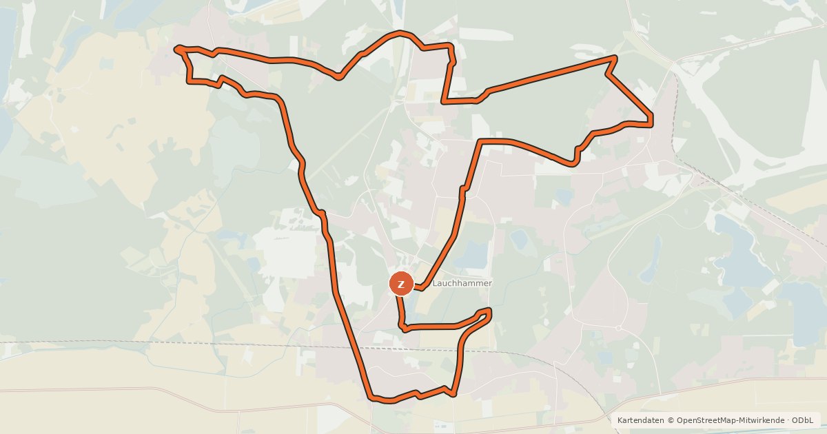 Kartenübersicht der Radroute Stadthistorischen Tour Lauchhammer