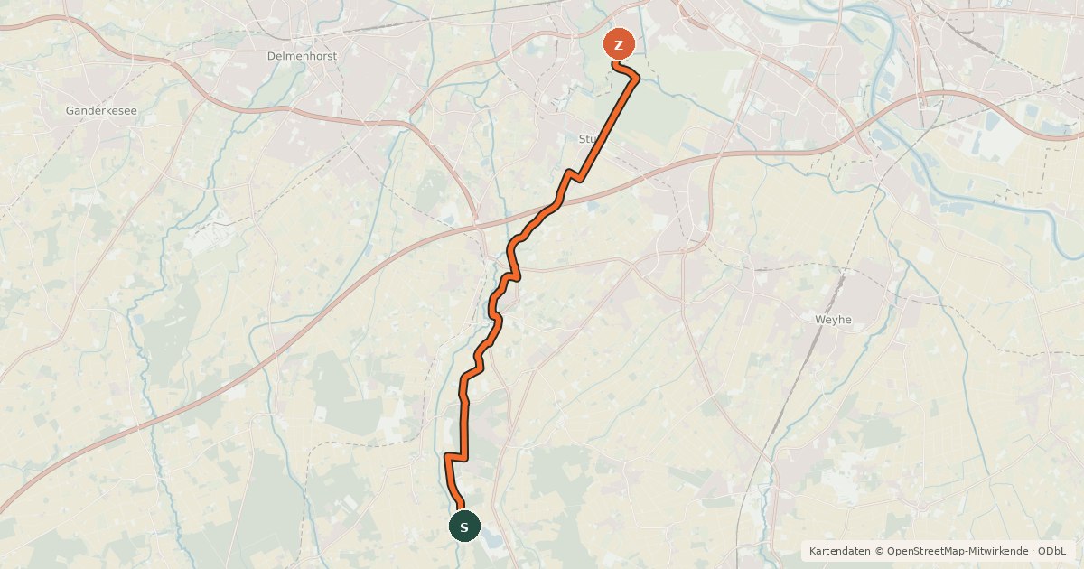 Kartenübersicht der Radroute StadtLandFluss