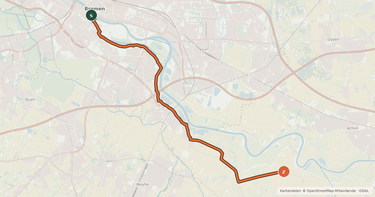 Kartenübersicht der Radroute StadtLandFluss