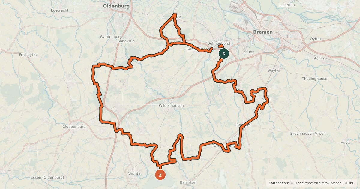Kartenübersicht der Radroute StadtLandMoorgeflüster