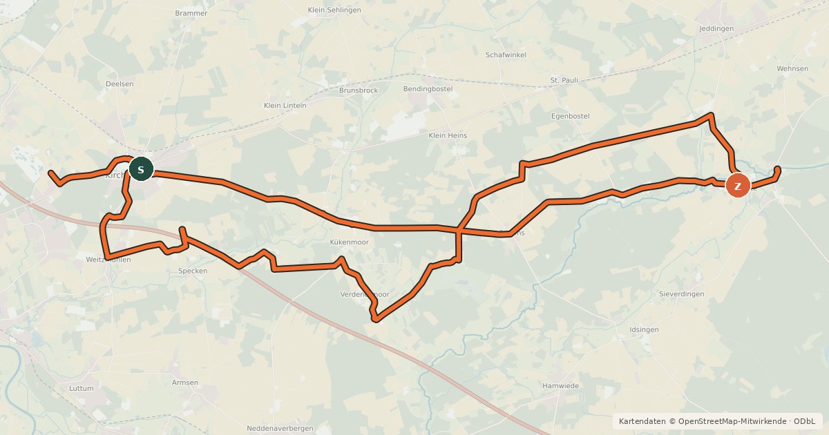 Kartenübersicht der Radroute Stadtmusikanten Radweg