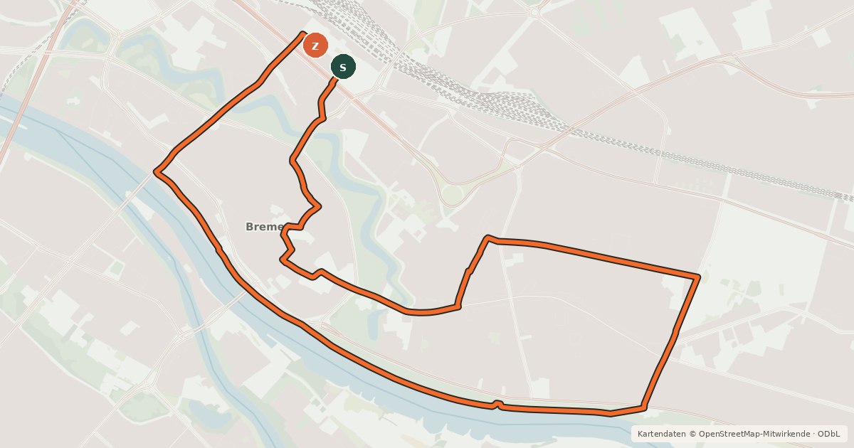 Kartenübersicht der Radroute Stadtrundweg Bremen - kleine Route