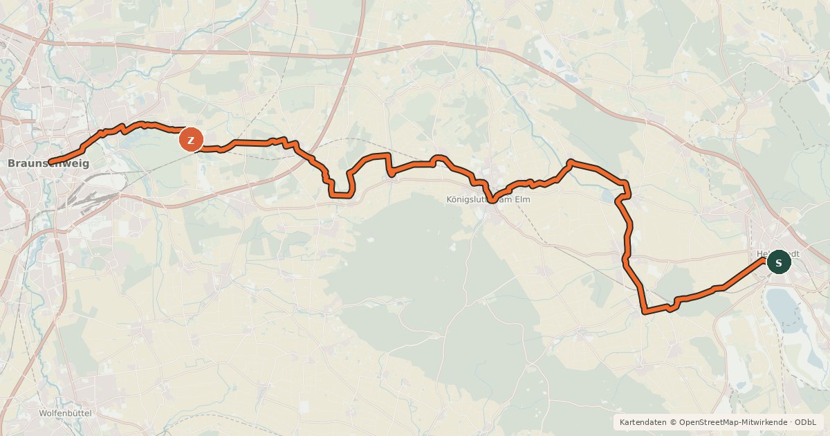 Kartenübersicht der Radroute Städtepartnerschaftsradweg Etappe BS-HE
