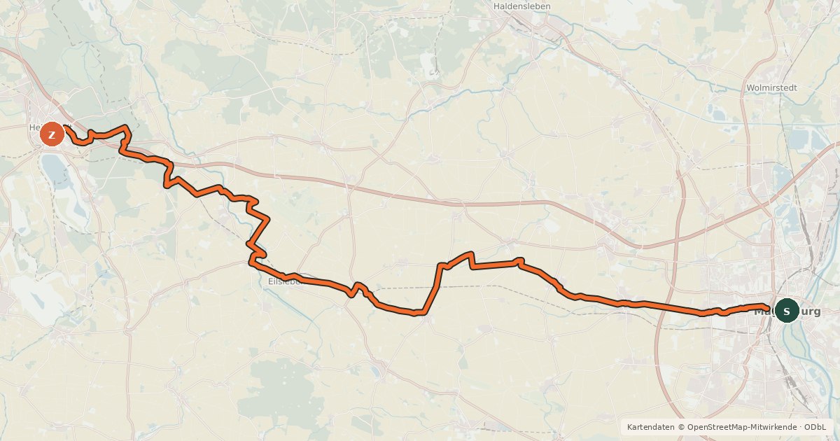 Kartenübersicht der Radroute Städtepartnerschaftsradweg Etappe MD-HE