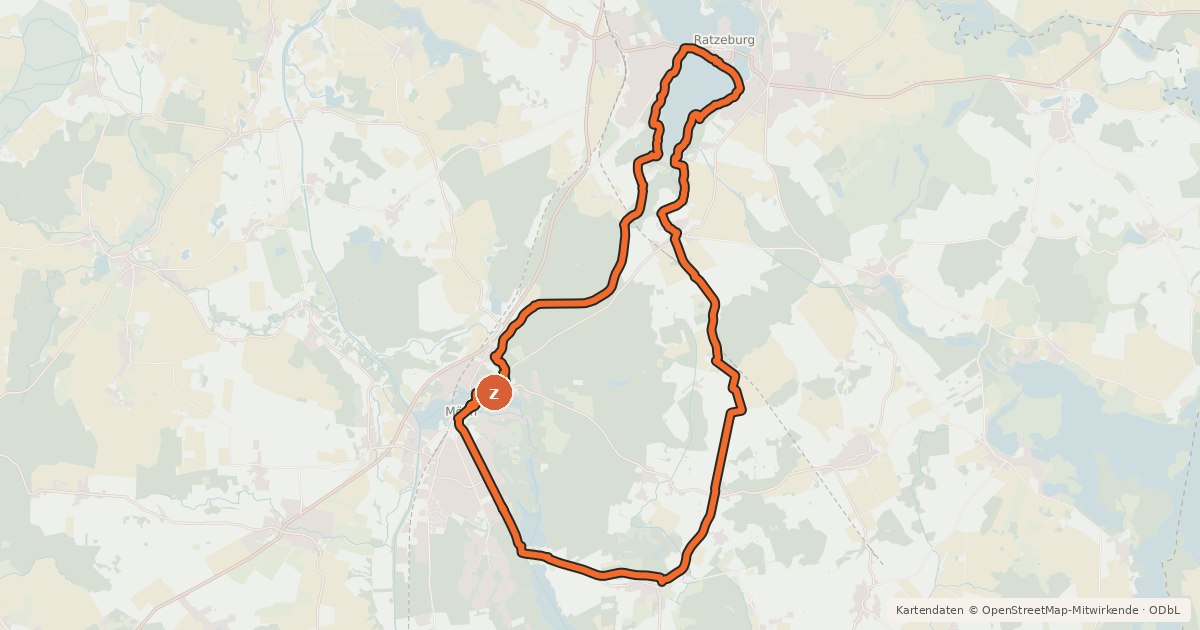 Kartenübersicht der Radroute Städtetour Mölln-Ratzeburg