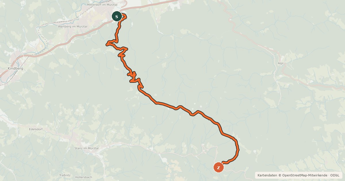Kartenübersicht der Radroute Stanglalm-Rundtour