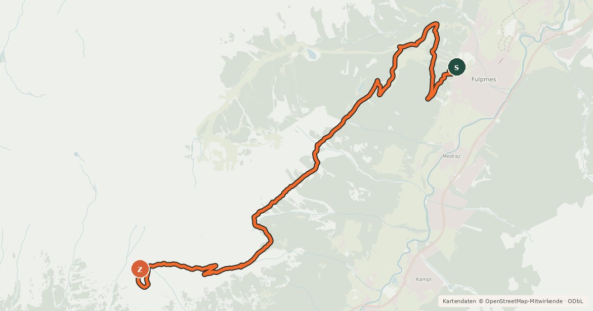 Kartenübersicht der Radroute Starkenburger Hütte