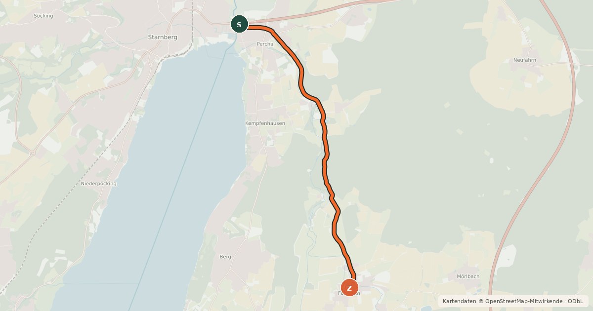 Kartenübersicht der Radroute Starnberg - Farchach
