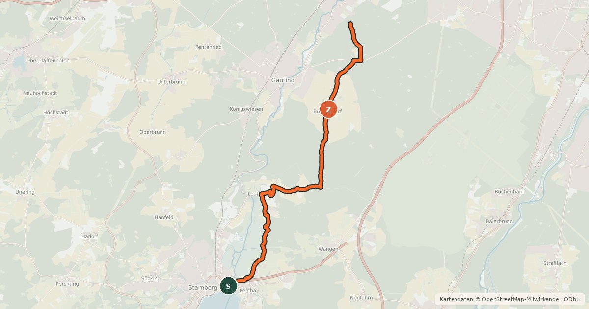Kartenübersicht der Radroute Starnberg - München