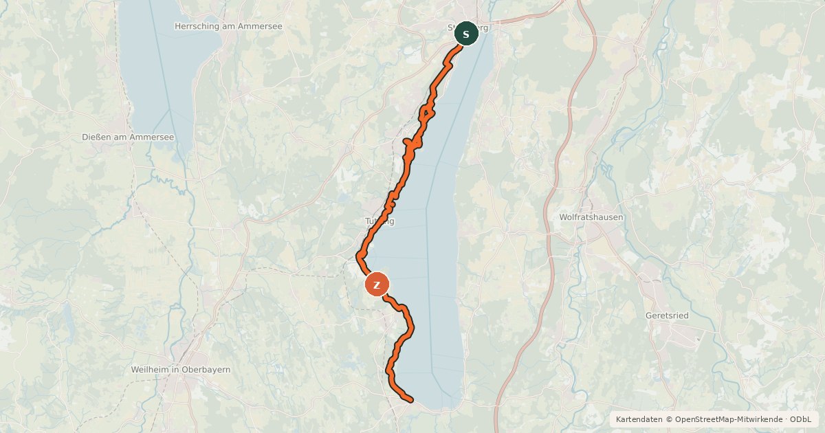 Kartenübersicht der Radroute Starnberger See Uferweg West