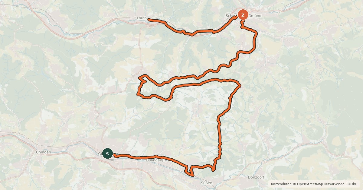 Kartenübersicht der Radroute Stauferroute