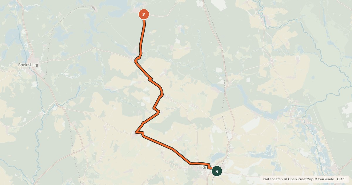 Kartenübersicht der Radroute Stechlinsee-Radweg